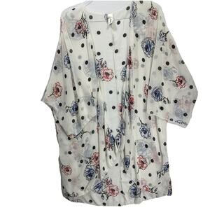 Lovely J Kimono Wrap Womens 1XL White Floral Polka Dot Chiffon LJ1521-119